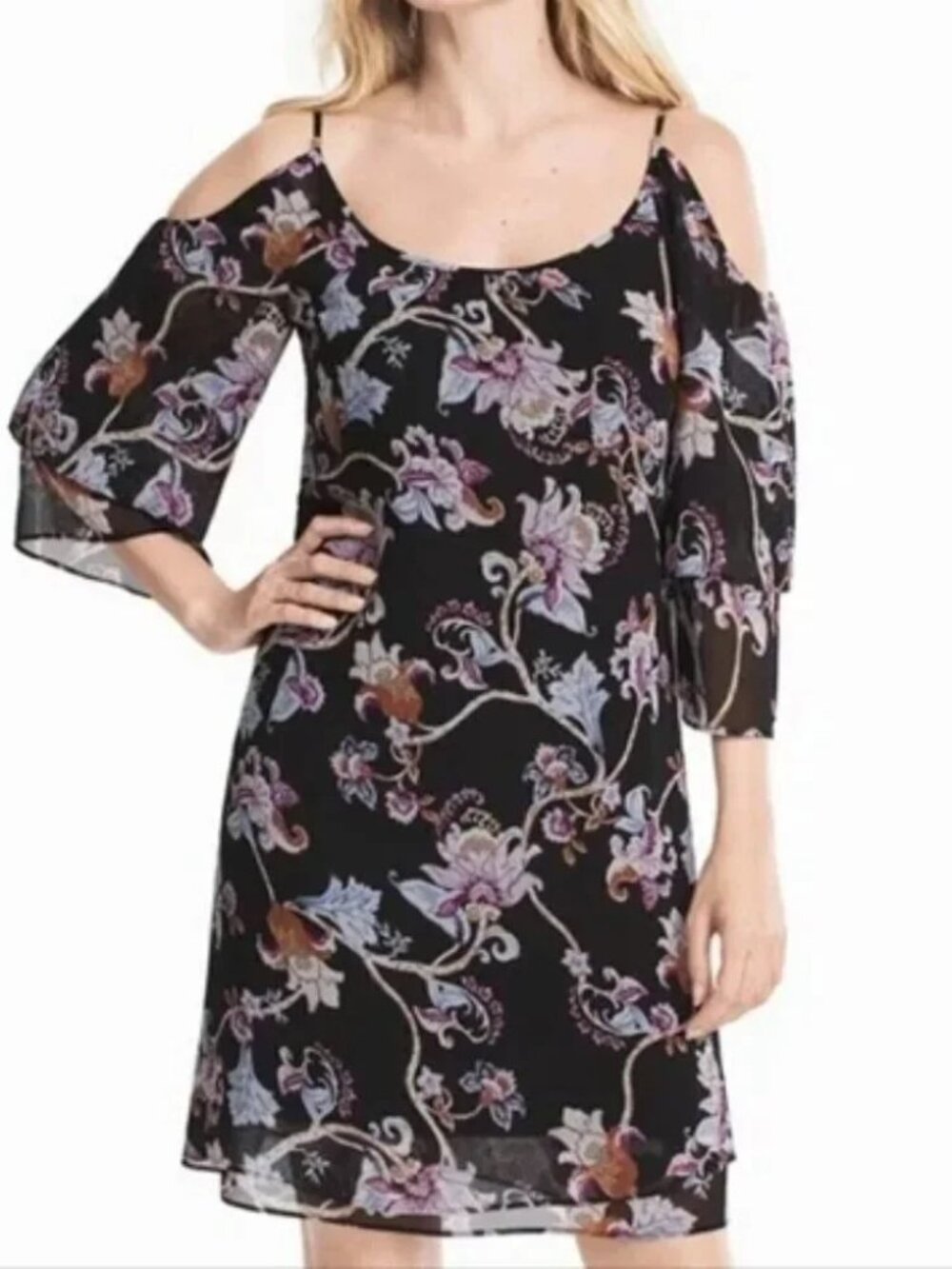 White House Black Market Clod Shoulder Floral Shift Dress Size M